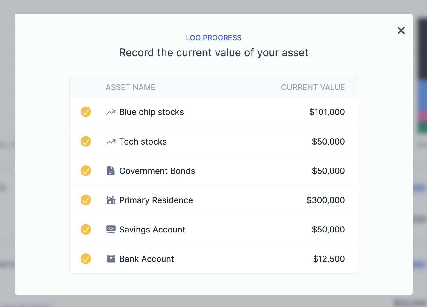 Assets Log Progress Feature