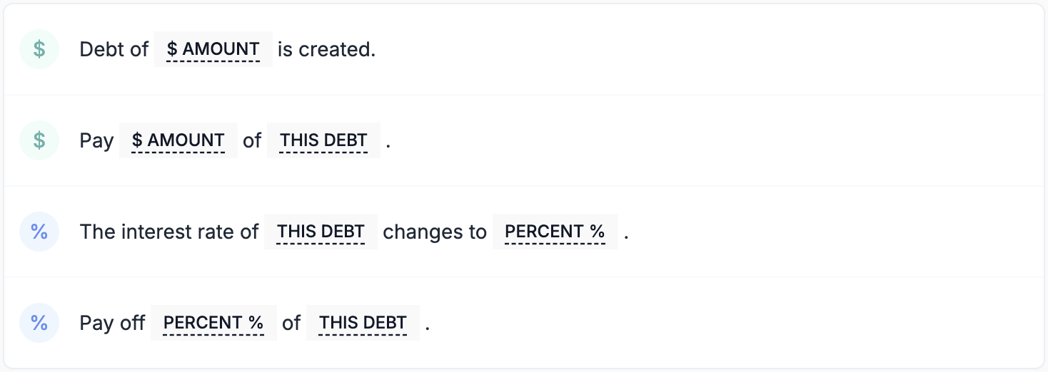 Projection Debt Assumptions