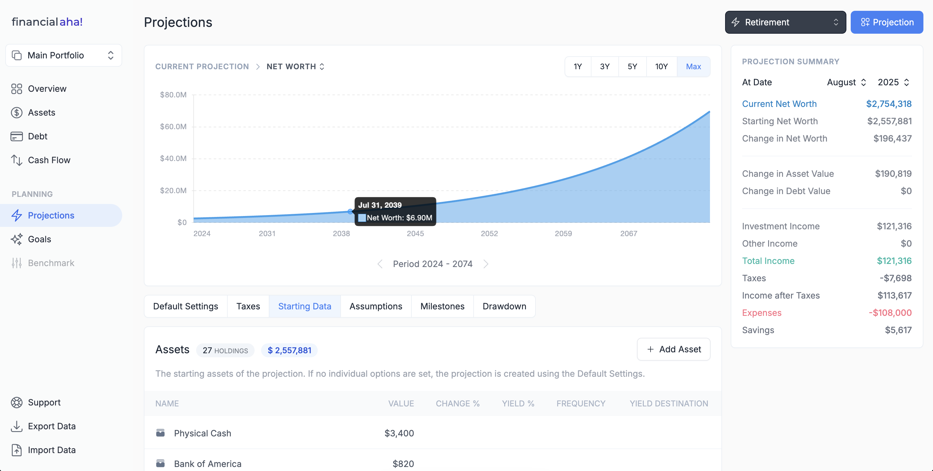 Projections Page - FinancialAha Application